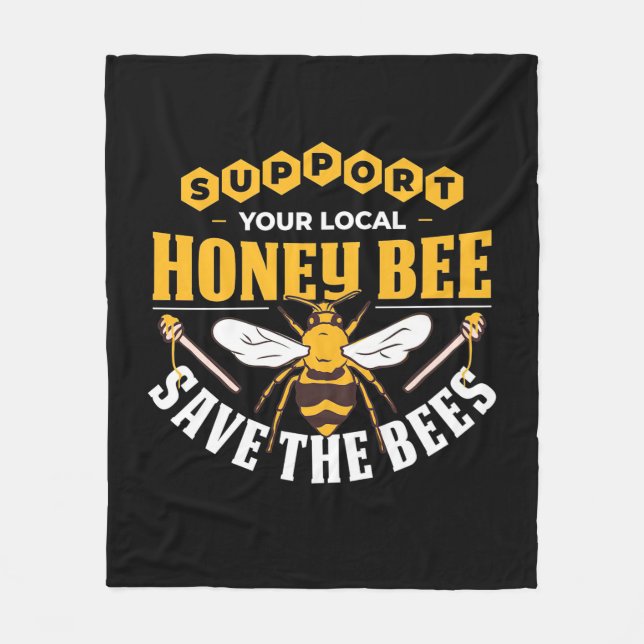 Beekeeper Gift | Honey Bee Save The Bees Fleece Blanket (Front)