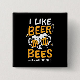 Beekeeper Gift I Like Beer And Bees 15 Cm Square Badge