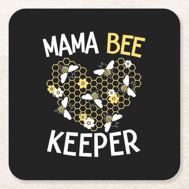 Beekeeper Gift | Mama Bee Keeper Square Paper Coaster (Front)