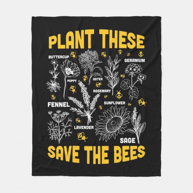 Beekeeper Gift | Plant These Save The Bees Fleece Blanket (Front)