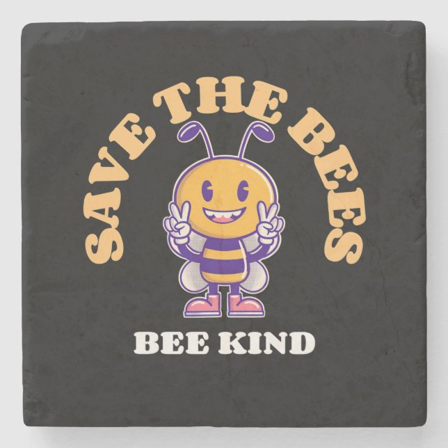 Beekeeper Gift | Save The Bees Be Kind Stone Coaster (Front)