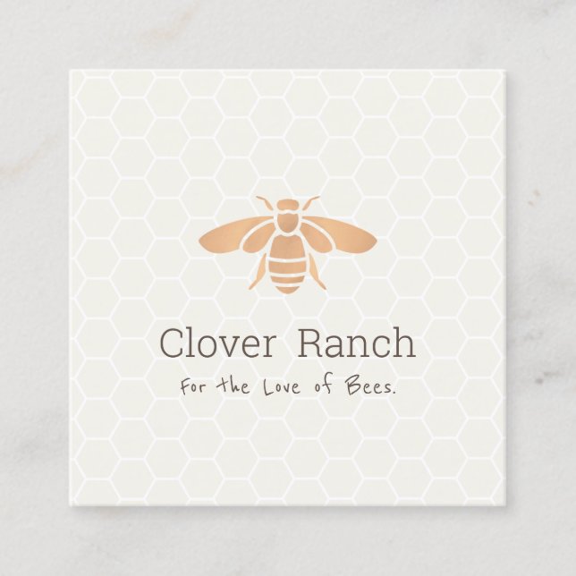 Beekeeper Honeybee Logo Honeycomb Square Business Card (Front)