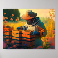 Beekeeper in sunny garden