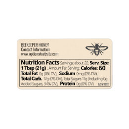 Beekeeper Info 2023 Photo Honey Nutrition Facts Label