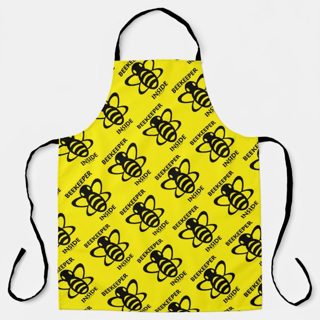 Beekeeper Inside Black White Bee Drawing Apron (Front)