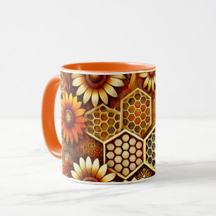 Beekeeper Mug   Honeycomb & Sunflower Design