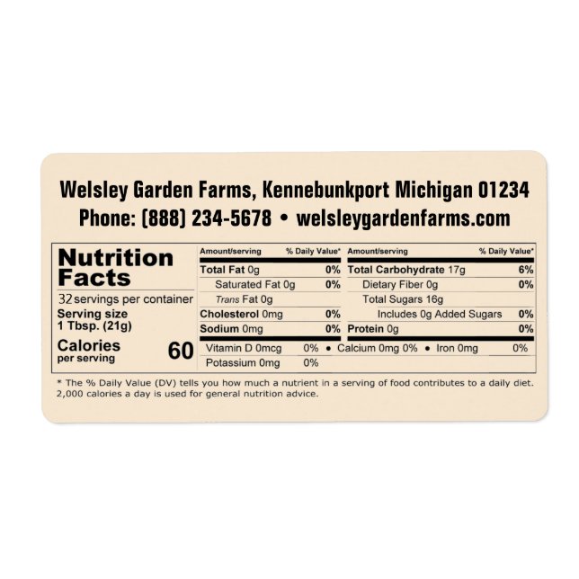 Beekeeper Name Honey Nutrition Facts Antique White (Front)