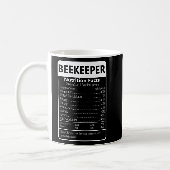 BEEKEEPER Nutrition Facts Sarcastic Graphic  Coffee Mug (Left)