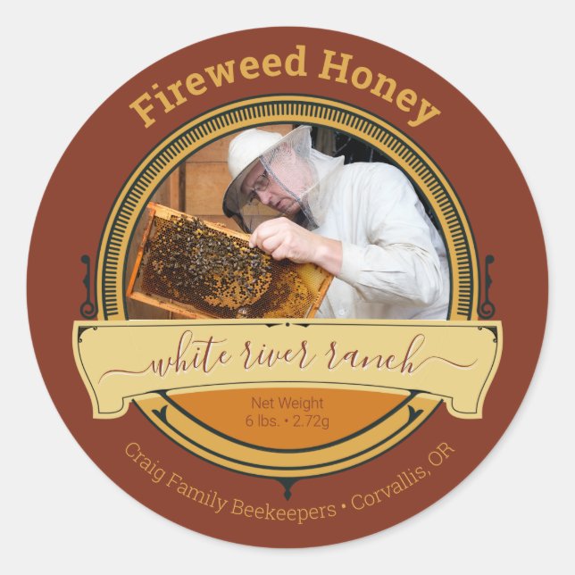 Beekeeper or Apiary Photo Honey Product Classic Round Sticker (Front)
