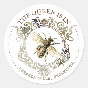 Beekeeper Queen Bee Ornate Frame Emblem Bookplate Classic Round Sticker