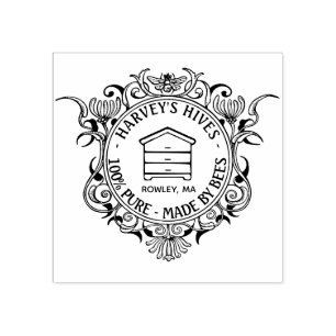Beekeeper's Elaborate Honeybee Frame with Hive Rubber Stamp