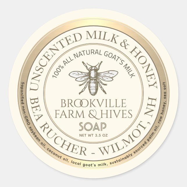 Beekeeper's Honey & Milk Soap  Classic Round Sticker (Front)