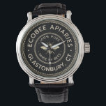 Beekeeper's Promotional Black Bee Apiary Name  Watch<br><div class="desc">Market your Beekeeping Business with this classy black and gold promotional wristwatch with vintage leather band. Design features a vintage French bee and compound ivory and gold dotted border. Ideal for marketing your apiary name at farmer's markets, educational events, beekeeping fairs & seminars. Coordinating magnet, keychain, cap and backpack patches...</div>