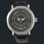 Beekeeper's Promotional Black Bee Apiary Name  Watch<br><div class="desc">Market your Beekeeping Business with this classy black and gold promotional wristwatch with vintage leather band. Design features a vintage French bee and compound ivory and gold dotted border. Ideal for marketing your apiary name at farmer's markets, educational events, beekeeping fairs & seminars. Coordinating magnet, keychain, cap and backpack patches...</div>