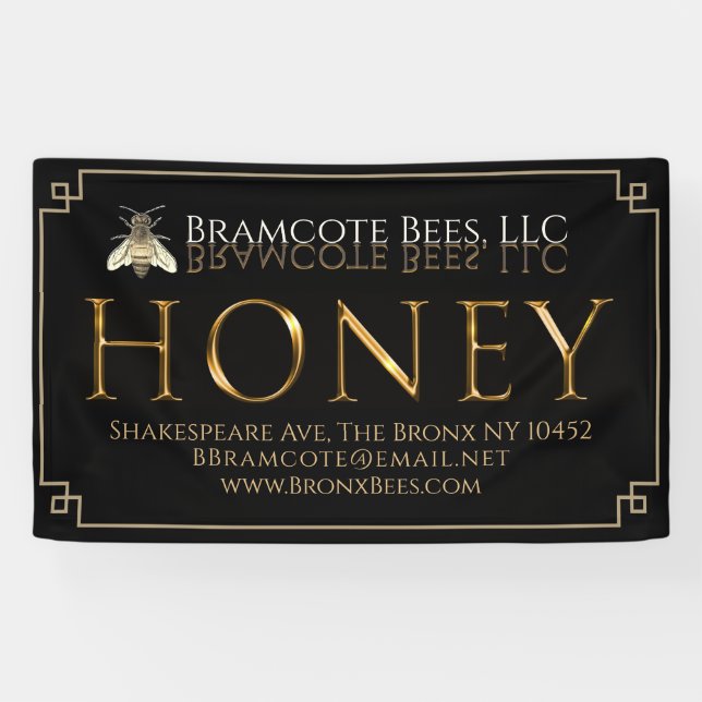 Beekeeper's Vinyl Banner Black Gold Honey bee (Horizontal)