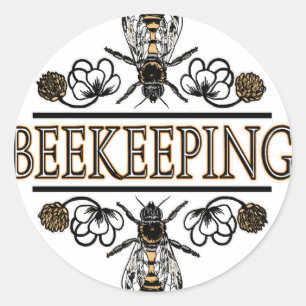 beekeeping with worker bees classic round sticker