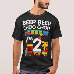 Beep Beep Choo Choo Im 2 Train 2nd Birthday Party  T-Shirt
