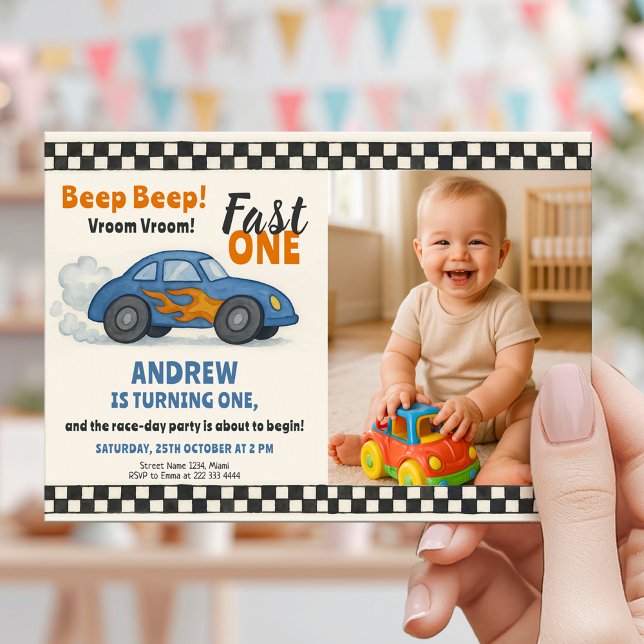 Beep Beep Fast One Birthday Invitation (Creator Uploaded)