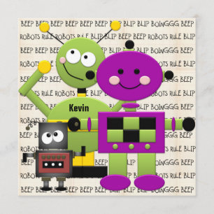 Beep Beep Robots Customised Birthday Invitation