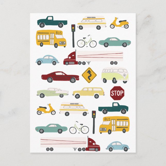 Beep Beep Stuck in Traffic Pattern Postcard (Front)