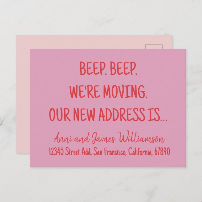 Beep. Beep. We’re Moving. Our new address moving Holiday Postcard (Front/Back)
