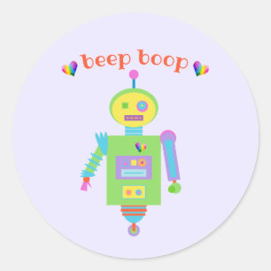 Beep Boop Cute Robot Classic Round Sticker