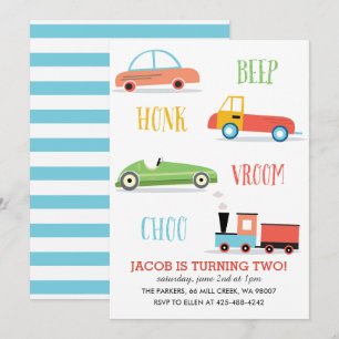 Beep Honk Chooo Kid's birthday party Invitation