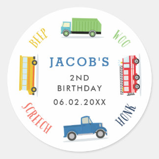 Beep screech blue truck birthday party classic round sticker