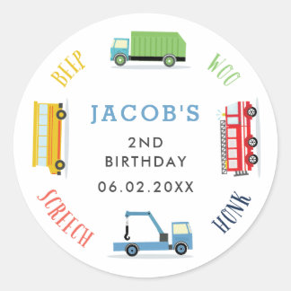 Beep screech woo blue birthday party classic round sticker