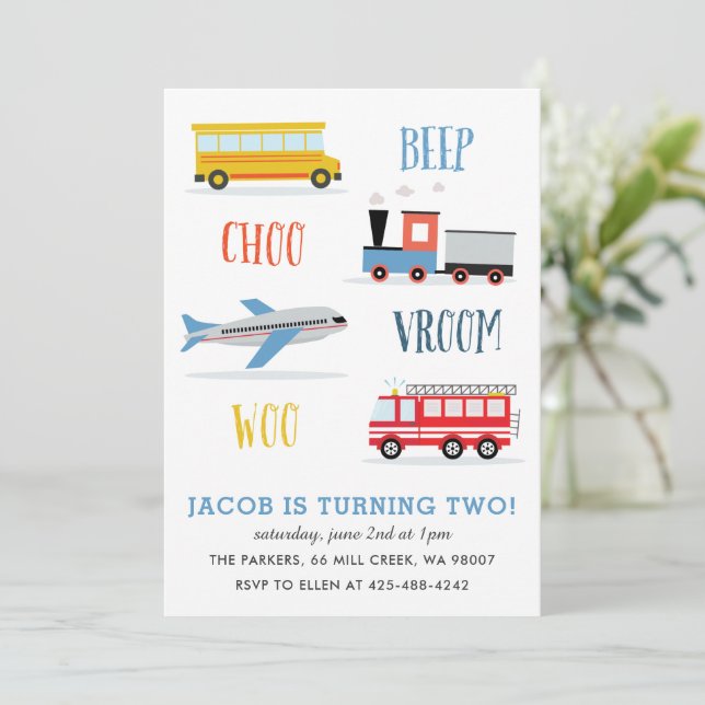 Beep Vroom Woo Aeroplane Kid's birthday party  Inv Invitation (Standing Front)