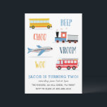 Beep Vroom Woo Aeroplane Kid's birthday party  Invitation<br><div class="desc">A kid's birthday party invitation featuring Train,  fire truck,  Air Plane and a school bus.</div>