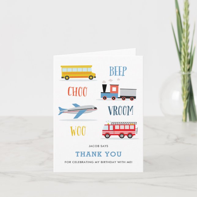 Beep Vroom Woo Kid's birthday Thank you card (Front)