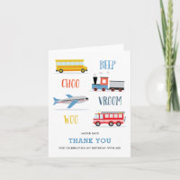 Beep Vroom Woo Kid's birthday Thank you card