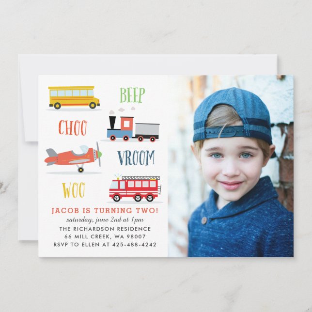 Beep vroom woo photo birthday party invitation (Front)