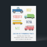 Beep Vroom Woo Truck Kid's birthday party  Invitation<br><div class="desc">A kid's birthday party invitation featuring Train,  fire truck,  truck and a school bus.</div>