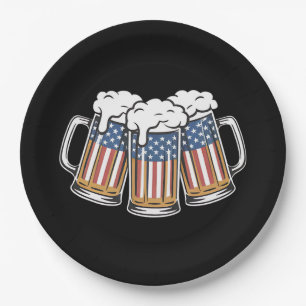 Beer 4th Of July American Flag US Vintage Retro Paper Plate