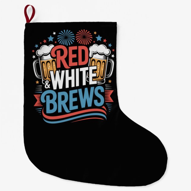 Beer 4th of July Large Christmas Stocking (Front)