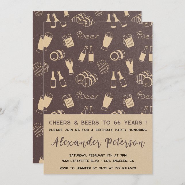 Beer Adult Rustic Pattern Men 66th birthday Invitation (Front/Back)