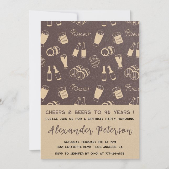 Beer Adult Rustic Pattern Men 96th birthday Invitation (Front)