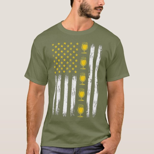 Beer American Flag 4th Of July Independence Day T-Shirt (Front)