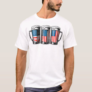 Beer American Flag 4Th Of July Men Merica Drinking T-Shirt