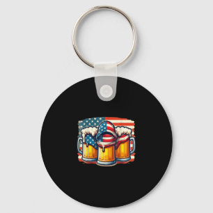Beer American Flag 4th Of July Men Women Drinking Key Ring
