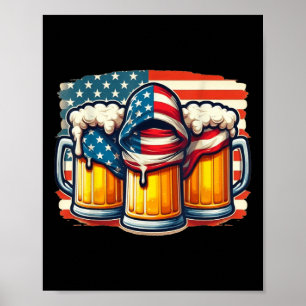 Beer American Flag 4th Of July Men Women Drinking  Poster