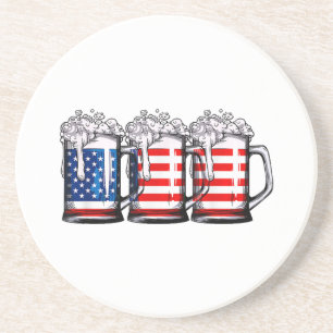 Beer American Flag 4th of July Men Women Merica Dr Coaster