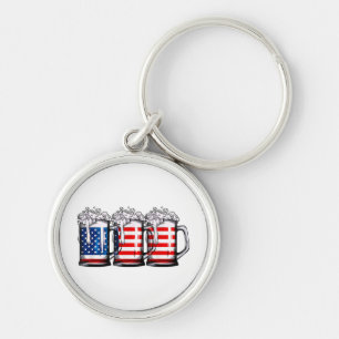 Beer American Flag 4th of July Men Women Merica Dr Key Ring