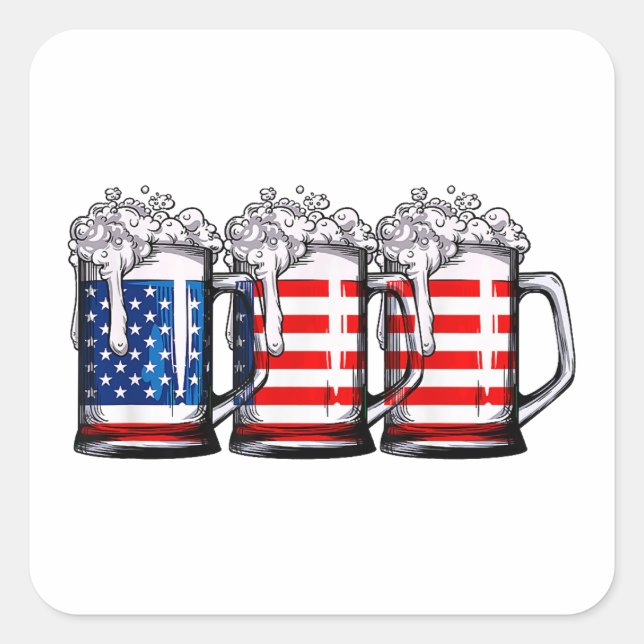 Beer American Flag 4th of July Men Women Merica Dr Square Sticker (Front)