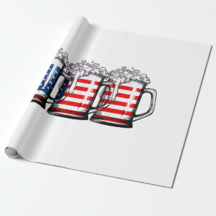 Beer American Flag 4th of July Men Women Merica Dr Wrapping Paper