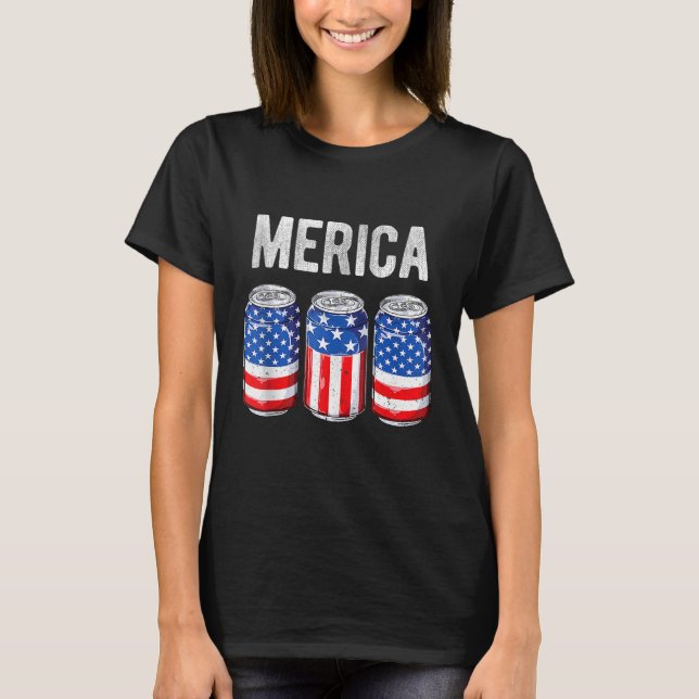 Beer American Flag 4th of July Men Women Merica US T-Shirt (Front)