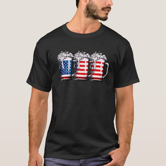 Beer American Flag 4Th Of July   Merica Drinking T-Shirt (Front)