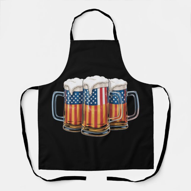 Beer American Flag 4th of July Merica Drinking USA Apron (Front)